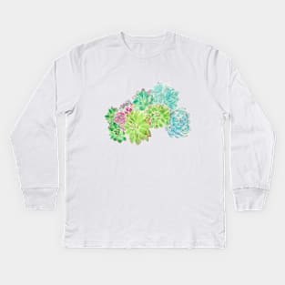 succulent arrangement watercolor painting Kids Long Sleeve T-Shirt